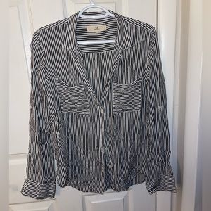 Black and White Striped Long-sleeve Button-up